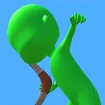 Un personaj verde animat ține și aruncă un bumerang pe un fundal albastru