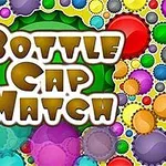 Capace de sticle colorate suprapuse pe fundal, cu un text central mare care afișează Bottle Cap Match