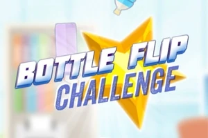 Textul BOTTLE FLIP CHALLENGE în fața unei stele galbene și a unei sticle de apă în fundal