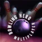 Minge de bowling lovind popice, cu textul „Bowling Hero Multiplayer” afișat circular