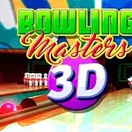 Bile de bowling colorate și popice pe o pistă de bowling, cu textul Bowling Masters 3D în fundal