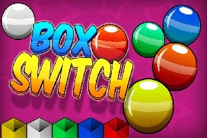 Bile colorate și textul Box Switch pe un fundal roz