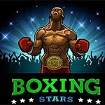 Boxer musculos cu centură de campion, mănuși roșii și fundal de stele, cu o mulțime în spatele lui
