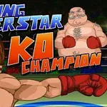 Un boxer energic lovește cu putere, iar un adversar masiv stă în fundal, cu text colorat în prim-plan