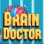 Ilustrație cu un creier alături de textul Brain Doctor și un personaj animat pe fundal albastru