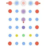 Un aranjament de cercuri colorate pe un fundal alb, dispuse în linii ordonate
