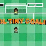 Doi jucători de fotbal stil pixel art pe un teren verde, cu textul Brazil Tiny Goalie în față
