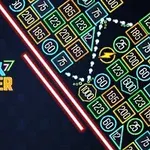 Text colorat „Brick Breaker Endless” și un design neon cu blocuri numerotate, linii și săgeți pe un fundal întunecat