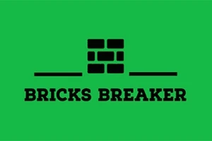 Logo cu textul Bricks Breaker și un simbol de cărămizi pe un fundal verde