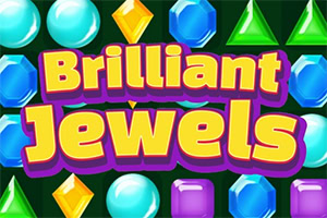 Textul colorat Brilliant Jewels pe un fundal de bijuterii de diferite forme și culori