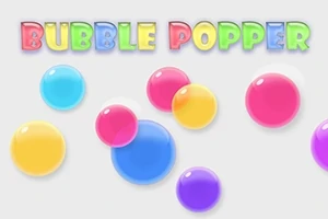 Baloane colorate de diferite dimensiuni pe un fundal deschis cu textul Bubble Popper în partea de sus