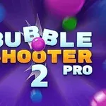 Text colorat Bubble Shooter 2 Pro înconjurat de bile colorate pe fundal violet
