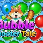 Un animal animat vesel apare în centrul unui fundal cu bile colorate, alături de textul Bubble Shooter Tale