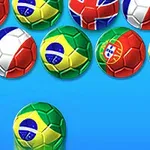 Bile de fotbal colorate cu steagurile diferitelor țări pe un fundal albastru