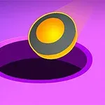 O minge galbenă și gri în fața unei găuri negre pe un fundal violet
