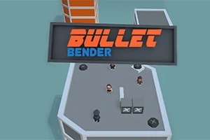 Un acoperiș cu mai multe personaje și un semn mare pe care scrie Bullet Bender