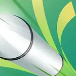 Proiectil metalic strălucitor în mișcare, pe un fundal verde cu linii și forme abstracte
