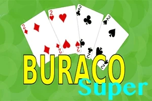 Patru cărți de joc cu valoarea doi și textul BURACO Super pe un fundal verde