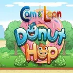 Textul colorat Cam & Leon Donut Hop cu două personaje animate pe un fundal de parc