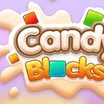 Textul „Candy Blocks” cu litere colorate și blocuri pătrate colorate pe un fundal pastelat