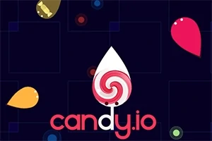 Siglă cu o bomboană în centrul unei picături alb-roșie și cuvântul candy