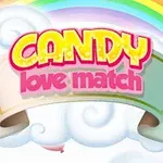 Text colorat CANDY love match deasupra unui fundal cu nori și un curcubeu