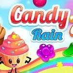 Doi deserturi antropomorfizate, o brioșă și un cupcake, pe un fundal de curcubeu și bomboane, cu text colorat deasupra