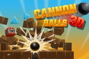 Bile negre și explozie prin cutii de lemn cu inscripția Cannon Balls 3D pe un fundal colorat