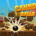 Bile negre și explozie prin cutii de lemn cu inscripția Cannon Balls 3D pe un fundal colorat