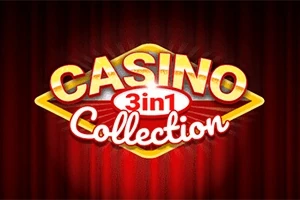 Textul Casino 3 in 1 Collection pe un fundal roșu cu un design de semn luminos