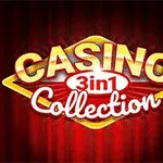 Textul Casino 3 in 1 Collection pe un fundal roșu cu un design de semn luminos