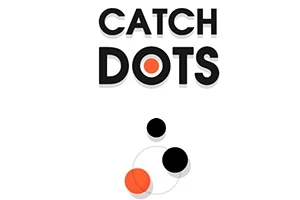 Textul Catch Dots și cercuri negre și portocalii pe un fundal alb