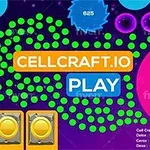 Design colorat și vibrant cu forme circulare verzi, mov și roz, butonul portocaliu „CELLCRAFT