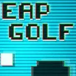 Text pixelat „CHEAP GOLF” pe un fundal albastru cu linii orizontale și un cursor de mână îndreptat spre un pătrat alb