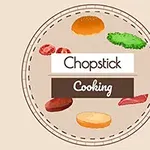 Logo cu ingrediente de hamburger și textul Chopstick Cooking