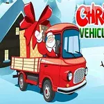 Moș Crăciun într-un camion roșu cu un cadou mare, lângă un om de zăpadă, pe fundal de iarnă cu zăpadă