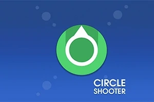 Siglă verde cu un cerc alb și un vârf de săgeată pe un fundal albastru cu textul Circle Shooter în colț