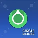 Siglă verde cu un cerc alb și un vârf de săgeată pe un fundal albastru cu textul Circle Shooter în colț