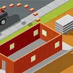 Un camion cu cărămizi lângă o clădire dreptunghiulară în construcție