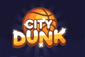 Textul City Dunk plasat peste o minge de baschet pe un fundal albastru închis