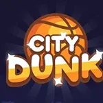 Textul City Dunk plasat peste o minge de baschet pe un fundal albastru închis