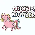 Unicorn roz drăguț și fructe zâmbitoare lângă textul Color by Numbers