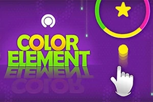 Elemente grafice colorate pe un fundal violet, cu textul Color Element, un cerc cu o stea în interior, un cerc colorat și o mână stilizată îndreptată spre o bilă galbenă
