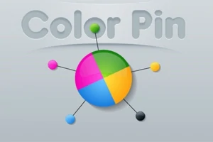 Cerc colorat împărțit în sectoare, fiecare conectat la o bilă colorată distinctă, cu textul „Color Pin” deasupra pe un fundal gri