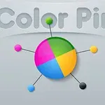 Cerc colorat împărțit în sectoare, fiecare conectat la o bilă colorată distinctă, cu textul „Color Pin” deasupra pe un fundal gri