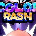 Text colorat COLOR RASH pe un fundal vibrant cu un element dinamic dedesubt
