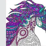 Cal abstract cu model geometric în culori vii pe o parte și contururi pentru colorat pe celalaltă