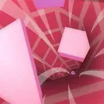Forme geometrice roz, cum ar fi triunghiuri și hexagoane, plasate într-un tunel în spirală cu nuanțe de roz și roșu