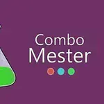 Ilustrație cu un recipient de laborator plin parțial cu lichid verde, alături de textul Combo Mester pe un fundal mov