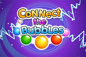 Logo colorat „Connect the Bubbles cu bule strălucitoare pe fundal mov cu linii zigzag